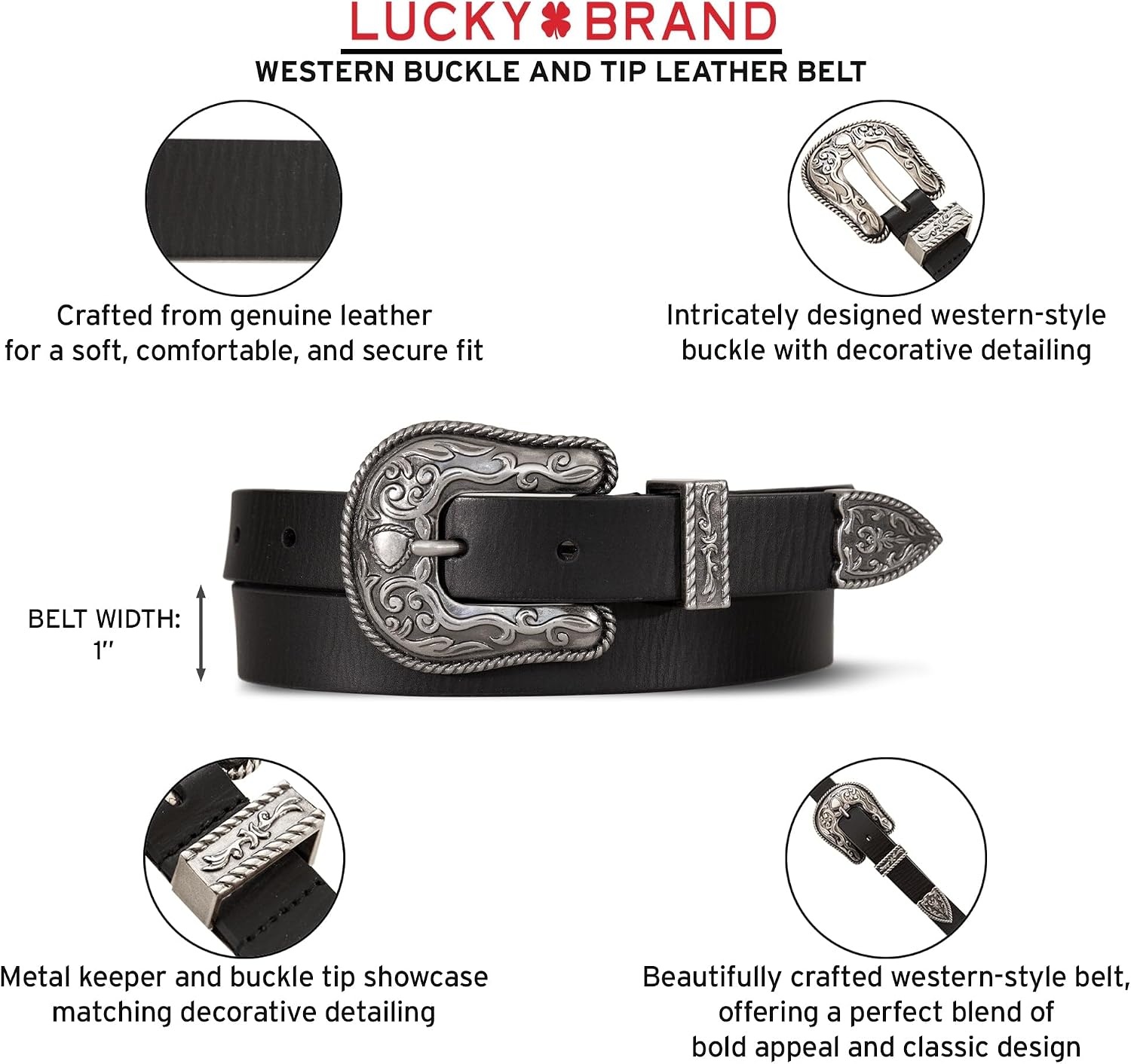 image:imageLucky Brand Womens Western Leather Belt  Classic  Fashion  Vintage  Buffalo Leather  WesternInspiredWestern Buckle and Tip  Sand