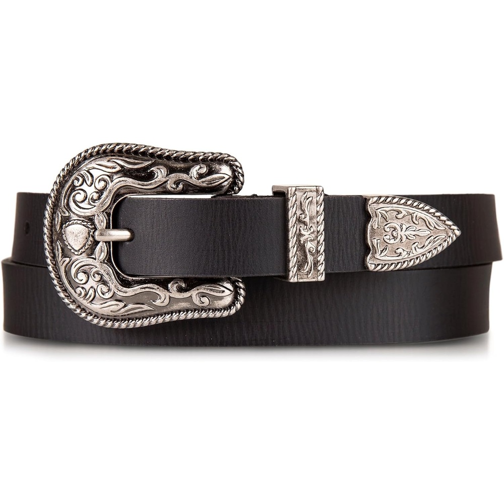 image:imageLucky Brand Womens Western Leather Belt  Classic  Fashion  Vintage  Buffalo Leather  WesternInspiredWestern Buckle and Tip  Black