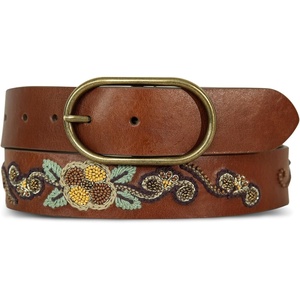 image:imageLucky Brand Womens Embroidered Leather Belt  Stylish  Classic  WesternInspired  American Heritage  Jean  PantEmbroidered  Beaded  Brown