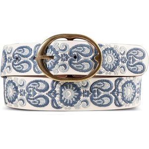 image:imageLucky Brand Womens Embroidered Leather Belt  Stylish  Classic  WesternInspired  American Heritage  Jean  PantEmbroidered  CreamBlue