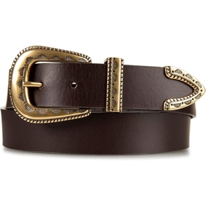 image:imageLucky Brand Womens Western Leather Belt  Classic  Fashion  Vintage  Buffalo Leather  WesternInspiredTextured Buckle  Brown