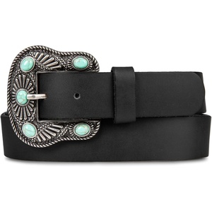 image:imageLucky Brand Womens Western Leather Belt  Classic  Fashion  Vintage  Buffalo Leather  WesternInspiredTurquoise Stud  Black