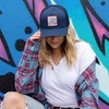 image:imageLucky Brand Trucker Hat  Snapback  Adjustable  Mesh Back  Retro  Baseball Cap  Golf  Fishing  American HeritageClover Patch  Navy
