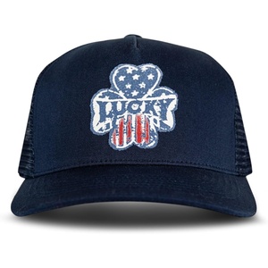 image:imageLucky Brand Trucker Hat  Snapback  Adjustable  Mesh Back  Retro  Baseball Cap  Golf  Fishing  American HeritageClover Felt Patch  Navy