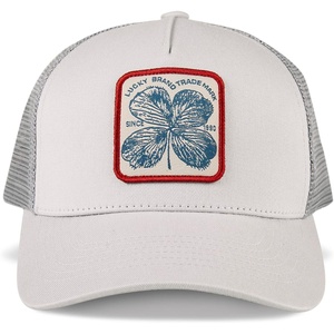 image:imageLucky Brand Trucker Hat  Snapback  Adjustable  Mesh Back  Retro  Baseball Cap  Golf  Fishing  American HeritageClover Patch  Light Grey