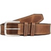 image:imageLucky Brand Mens Stitched Genuine Leather Belt  Classic  Casual  Dress  Everyday  Western  Metal BuckleTriple Needle Stitch  Tan
