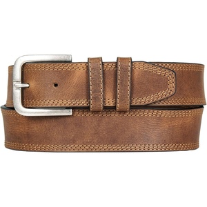 image:imageLucky Brand Mens Stitched Genuine Leather Belt  Classic  Casual  Dress  Everyday  Western  Metal BuckleTriple Needle Stitch  Tan