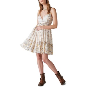 image:imageLucky Brand Womens Lucky Brand Womens Printed Button Front Tiered Mini DressPink Ikat Mix