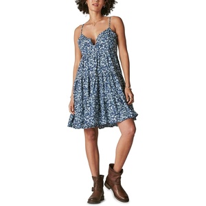 image:imageLucky Brand Womens Lucky Brand Womens Printed Button Front Tiered Mini DressTrue Navy Multi