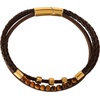 image:imageLucky Brand 3Row Brown Leather Bracelet for Men 85 GoldTone Stainless Steel Braided Bracelet with Beads