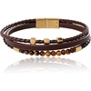 image:imageLucky Brand 3Row Brown Leather Bracelet for Men 85 GoldTone Stainless Steel Braided Bracelet with Beads