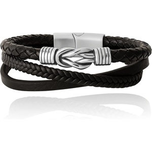 image:imageLucky Brand 3Row Microfiber Leather Bracelet for Men 85 Stainless Steel Knotted Bracelet