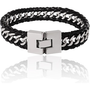 image:imageLucky Brand Mens Stainless Steel and Leather Bracelet 85 Stainless Steel and Black Link Bracelet