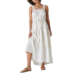 image:imageLucky Brand Womens Lucky Brand Womens Lace Tiered Knit Maxi DressGardenia