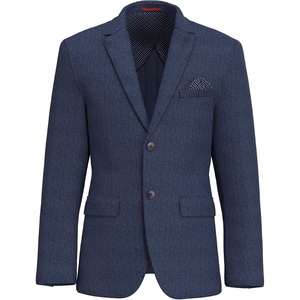 image:imageLucky Brand Mens Navy Plaid Knit Sport Coat Slim Fit Notch Collar 2 Button Unstructured Blazer
