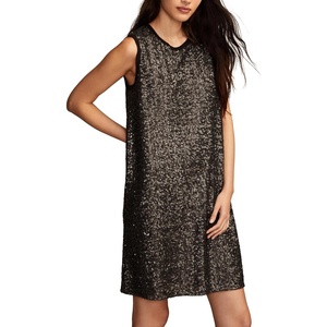 image:imageLucky Brand Womens Sequin Shift Mini DressMatte Black Sequin